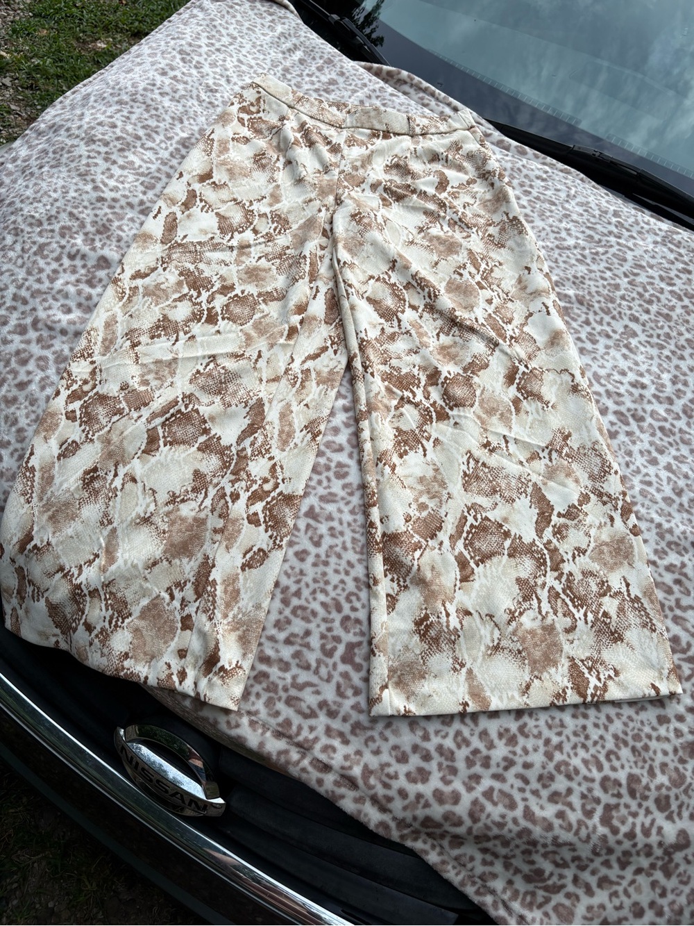 Cato Brown and Cream Snake Print Wide Leg Pants Size Medium